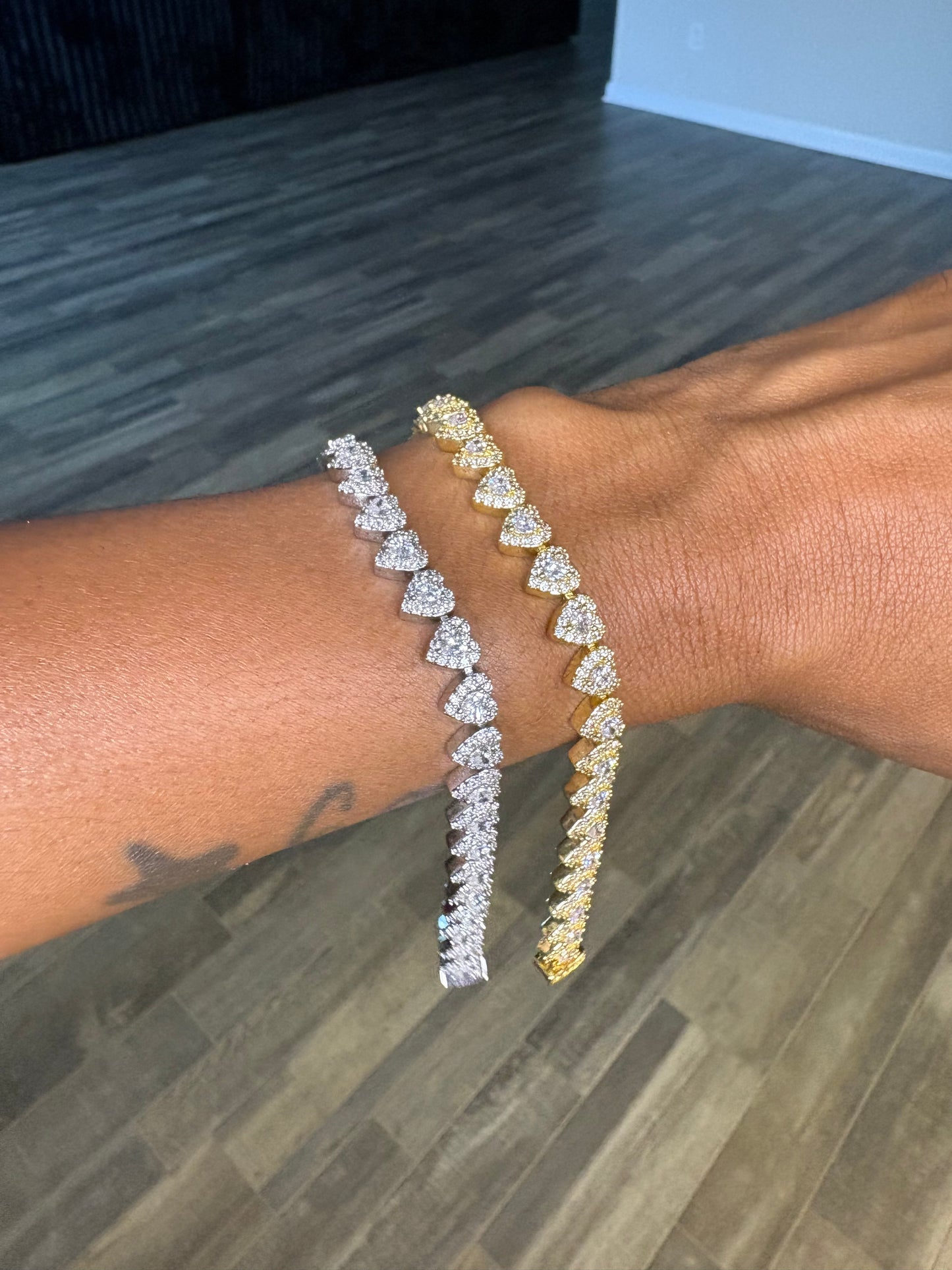 Encrusted Heart Tennis Bracelet